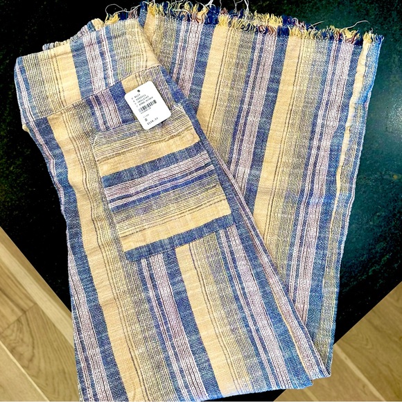 *NWT* FREE PEOPLE Moonlight Linen Blend Pull-On Wide-Leg Pant Beige/Prp/Pink — S - Picture 8 of 8